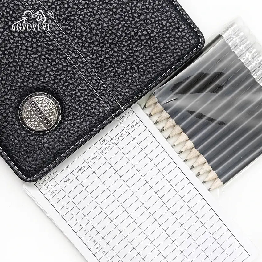 Golf Scorecard Holder with Golf Stat Tracker Sheet Premium Leather Golf Scorecard Book Golf Yardage Book Cover Gifts for Golfers