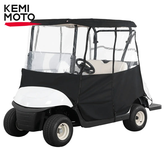 KEMIMOTO 600D 2 Passenger Golf Cart PVC Enclosure Waterproof Rain Cover for Club Car for EZGO for Drive Roll-Up Dual Zipper Door