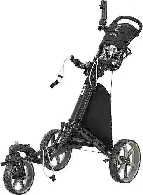 KVV 3 Wheel 360 Rotating Front Wheel Golf Push Cart Open and Close in ONE Second-Free Umbrella Holder Included