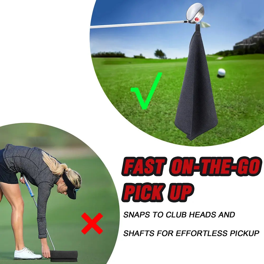 Golf Cleaning Towel Black 15.7x15.7 Inch With Magnet Hook Microfiber Supplies Golf Special Use Wet and Dry Dual Cleaning Towel