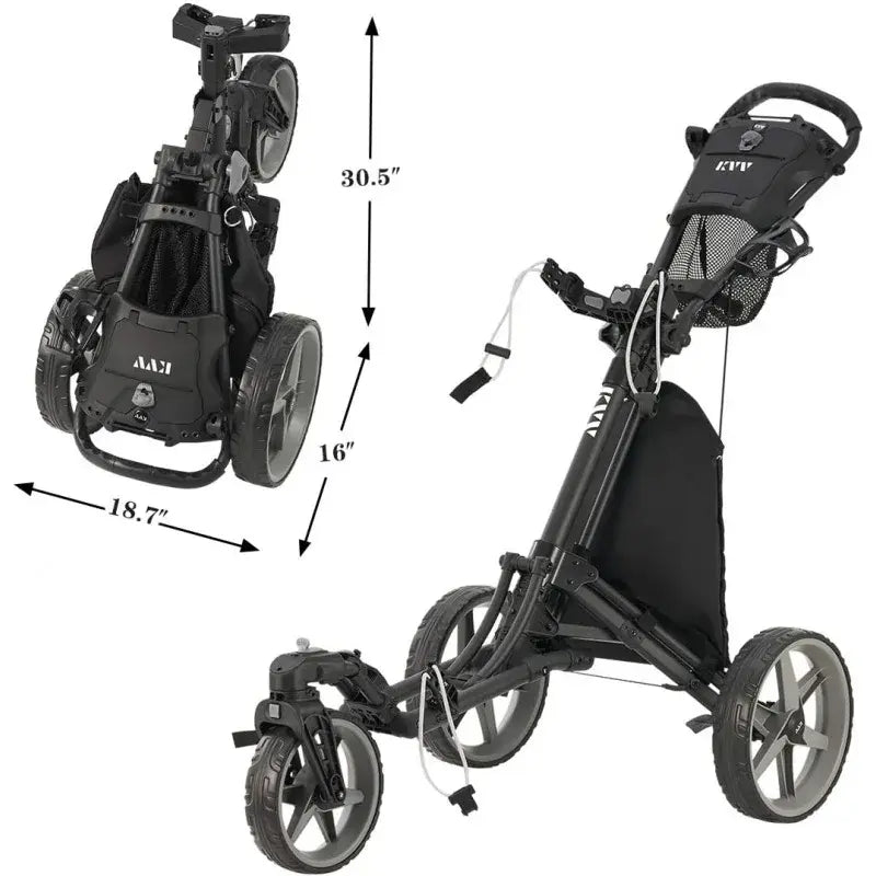 KVV 3 Wheel 360 Rotating Front Wheel Golf Push Cart Open and Close in ONE Second-Free Umbrella Holder Included