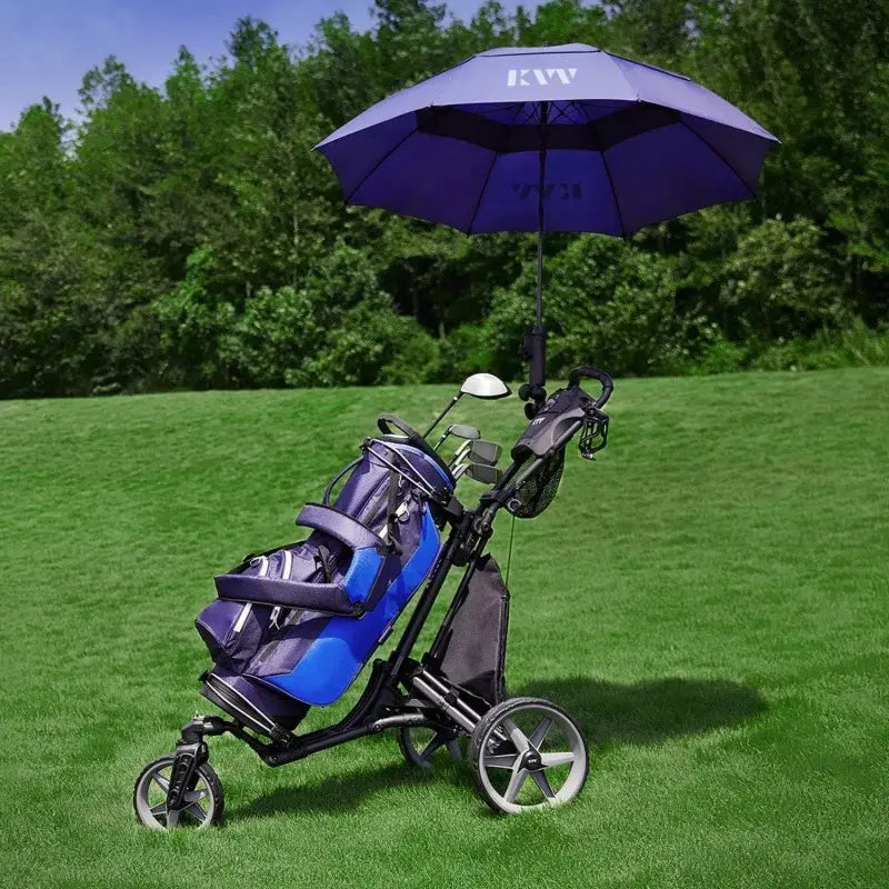 KVV 3 Wheel 360 Rotating Front Wheel Golf Push Cart Open and Close in ONE Second-Free Umbrella Holder Included