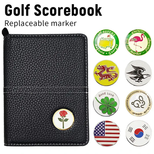 1 Set Golf Scorecard Cover Leather Scorecard Holder Statistic with Card Slot and Pencil Loop and Golf Marker Golf Accessories