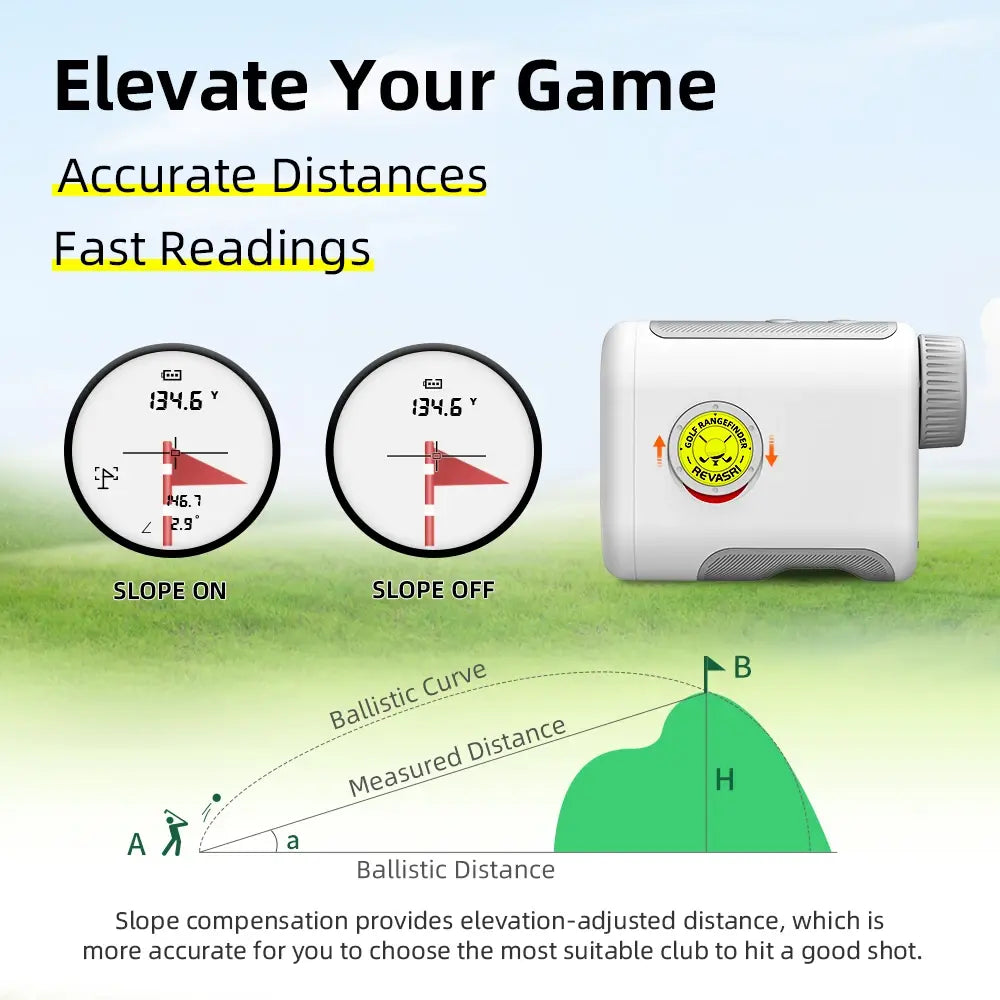 REVASRI Golf Rangefinder with Slope Switch 1000Y Golf Range Finders with Magnetic Strip Flag Lock Vibration for Tournament Legal