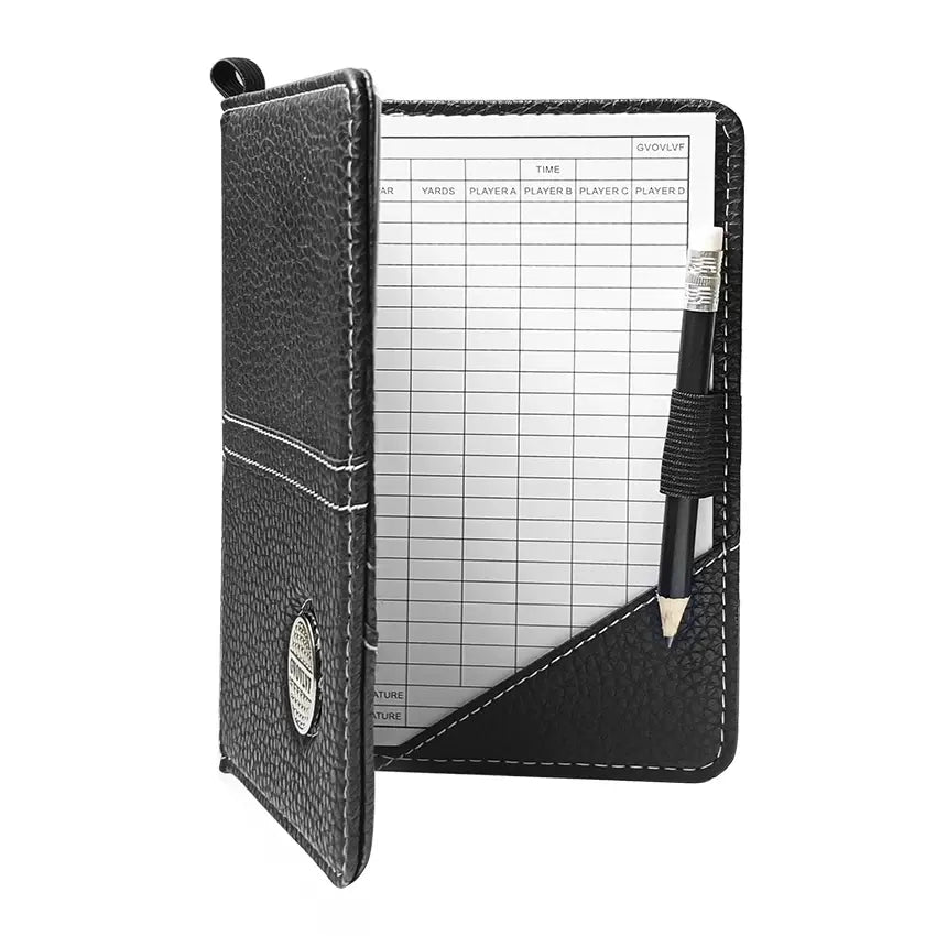 Golf Scorecard Holder with Golf Stat Tracker Sheet Premium Leather Golf Scorecard Book Golf Yardage Book Cover Gifts for Golfers