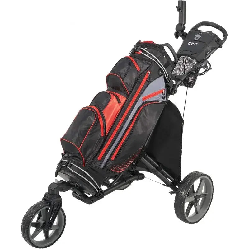 KVV 3 Wheel 360 Rotating Front Wheel Golf Push Cart Open and Close in ONE Second-Free Umbrella Holder Included