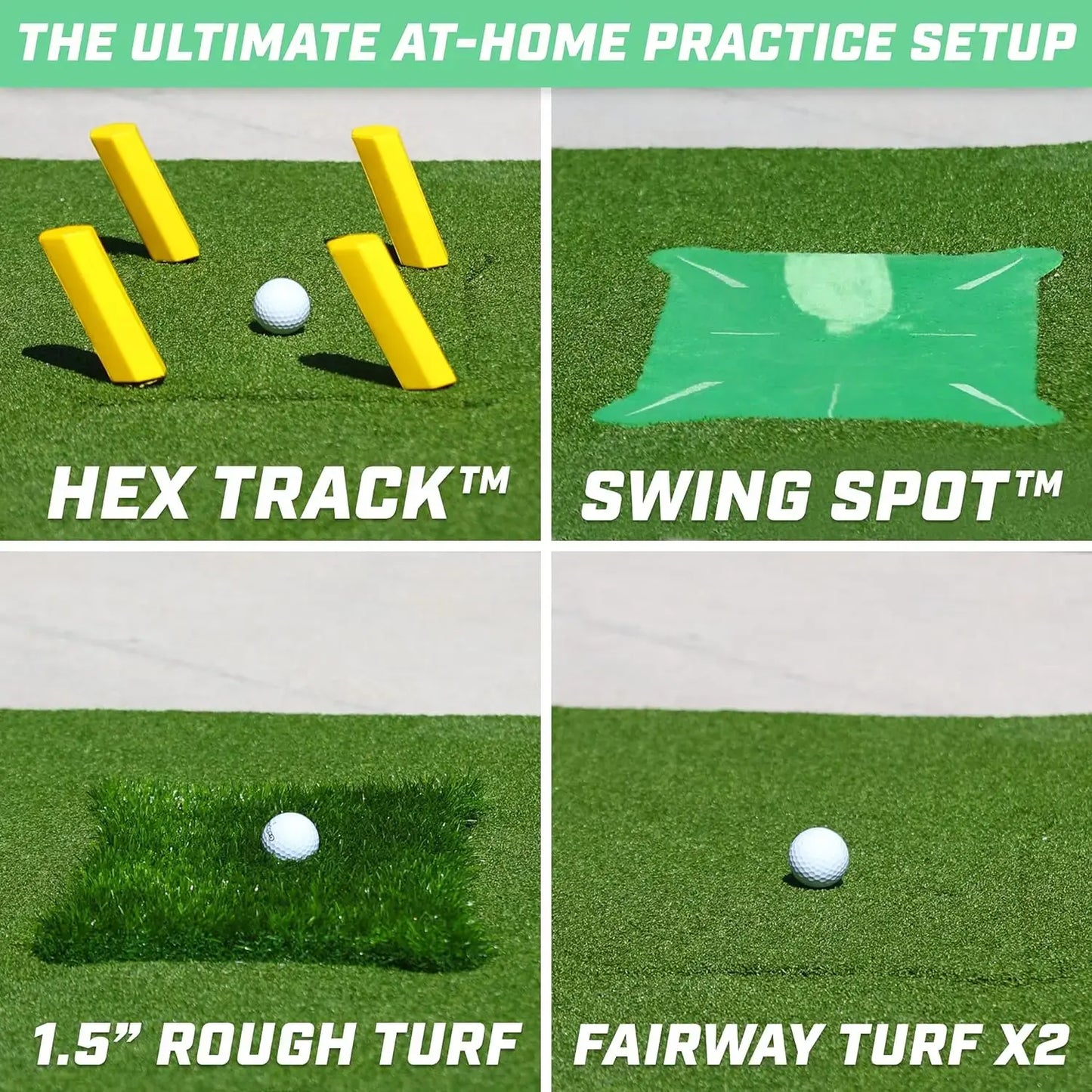 5 ft x 4 ft PRO Golf Practice Hitting Mat, Includes 5 Interchangeable Inserts for the Ultimate At-Home Instruction, Gre